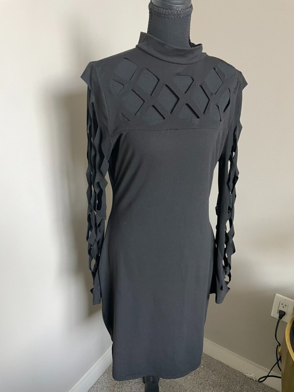 Black Geometric Cutout Dress